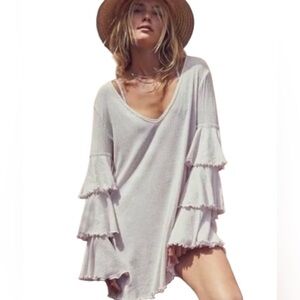 FP Beach Seashore Light Gray Ruffle Sleeve Mini Dress Resort Vacation Cruise